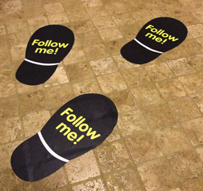 An example of a floor graphic used for directing traffic