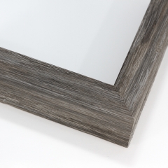 This aged medium stem barnwood style, shadow box frame features a mixture of grey and brown tones of shades, straight edges, and a 1 3/8 " rabbet.