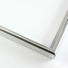 This simple metal picture frame has a bold, high-shine silver finish with a brushed outer drop edge and curved profile. 

.375 " width: ideal for small, medium and large artworks. Easily frame photographs, thicker cloth or needlework art, or even Giclée canvas prints.