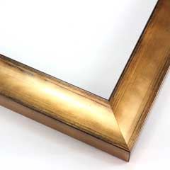This glossy bronze frame has a subtle scoop face with black distressed scratching on the outer edges. The drop edge is the same bronze-foil as the face.

1-1/8 " width: ideal for small to medium size artwork. Oil or acrylic paintings, or simple portrait photographs will get a high-fashion pop from this frame.