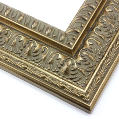 This highly detailed silver leaf frame features a wide, reverse stepped profile with three distinct designs.  A brushed effect reveals a black undercoat and gives the frame an antique appearance.

3 " width: ideal for large and oversize images.  This frame can hold its own against a detailed painting or print, but may overshadow a simpler image.