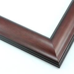 This simple, reverse curve frame features a mahogany wash with that highlights the natural wood grain.  The subtly bevelled inner and outer edges are matte black.

1.75 " width: ideal for small or medium size images.  The plain, natural appearance of this frame makes it a great border for almost any artwork: photograph, painting or giclee print.