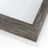 This aged medium stem barnwood style, shadow box frame features a mixture of grey and brown tones of shades, straight edges, and a 1 3/8 " rabbet.