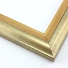 This high shine, gold and bronze foil wood frame features an elegant curve-and-scoop profile that draws the eye inward.  Slight distressing on the gold, and dark grey along the stepped ridge add a subtle antique finish.

1.75 " width: suitable for both medium and large images.  A striking border for a black and white photograph, or to highlight a classic painting or Giclée print.