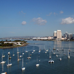 An aerial view of the San Diego harbor